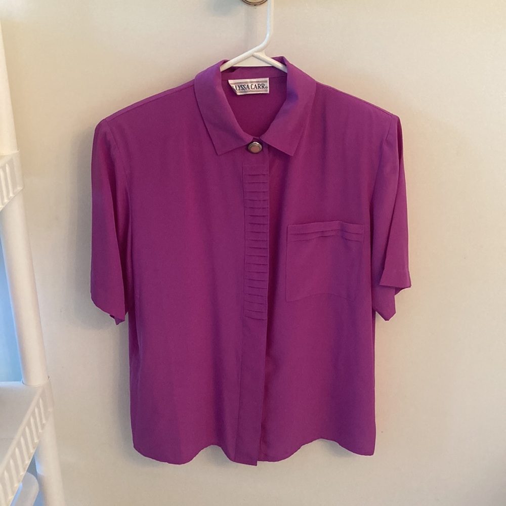 Alyssa Carr Vtg Pink Dress Blouse with Center Collar Button